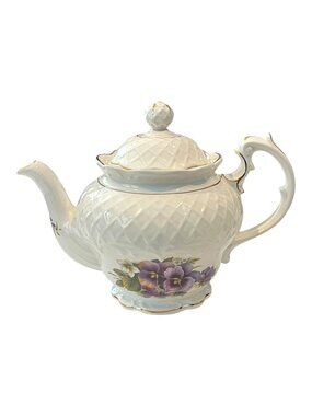 Crown Dorset Staffordshire England Teapot Flowered and Gold Trim